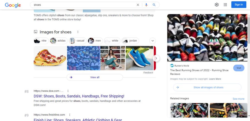screenshot of Google's image search pack