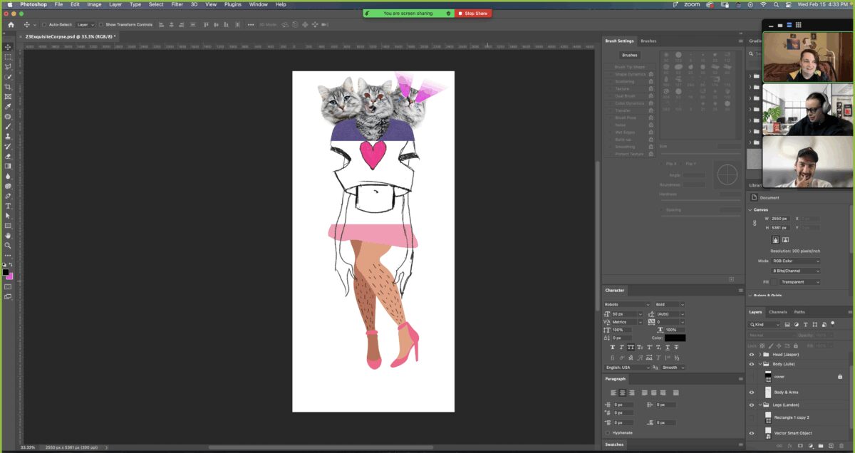 Creative team member's illustration in progress in Photoshop