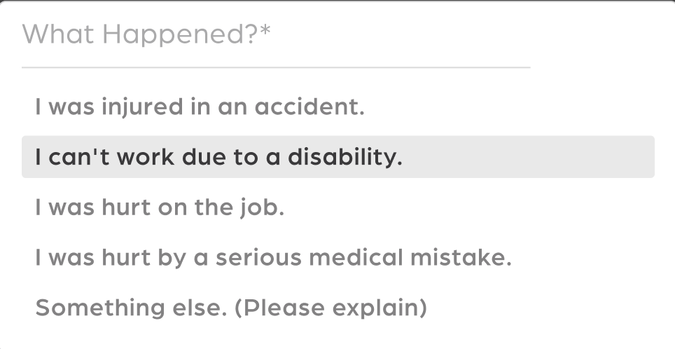 drop down menu with options