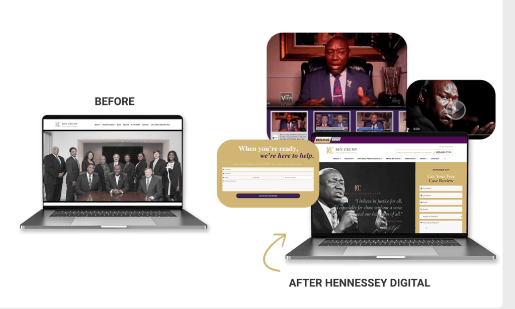 Ben Crump Law website before and after the Hennessey Digital redesign